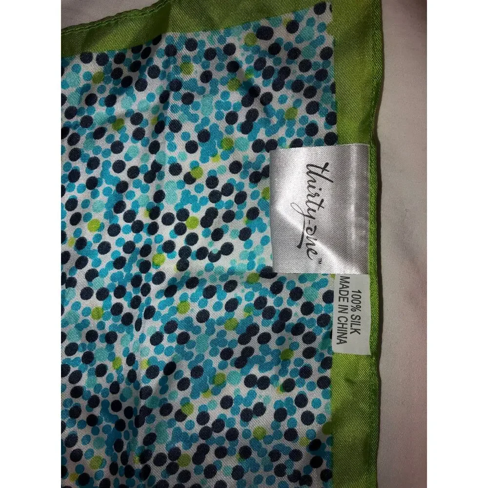 Thirty One Silk Scarf Green Blue Neck Head Hair Purse 46